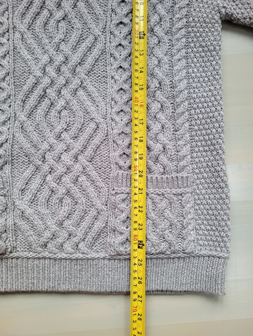 NEW Aran Mor 100% Merino Wool Textured Cable Knit Crewneck Sweater With Pockets - Picture 11 of 12